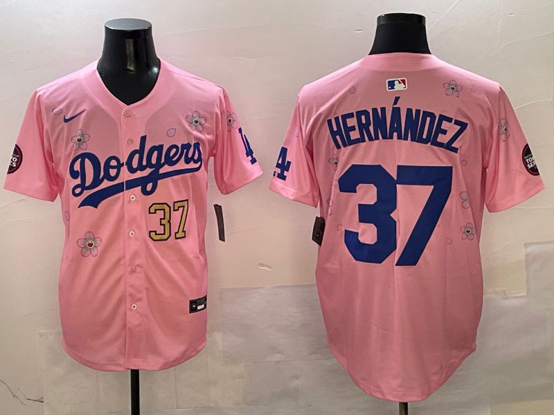 Men Los Angeles Dodgers #37 Hernandez Pink Sakura Edition 2025 Nike MLB Jersey style 2